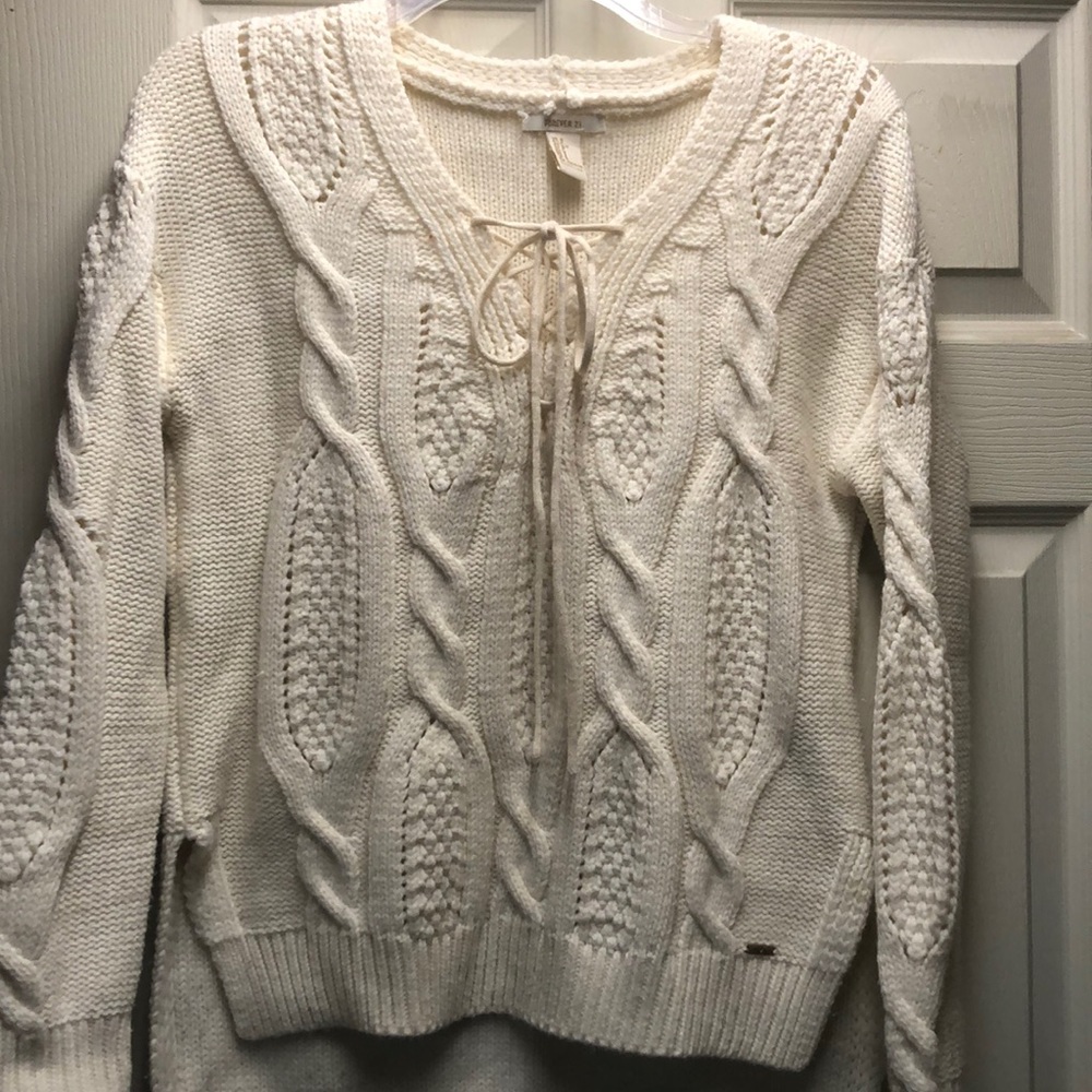 White Cozy Knit Lace Up Sweater